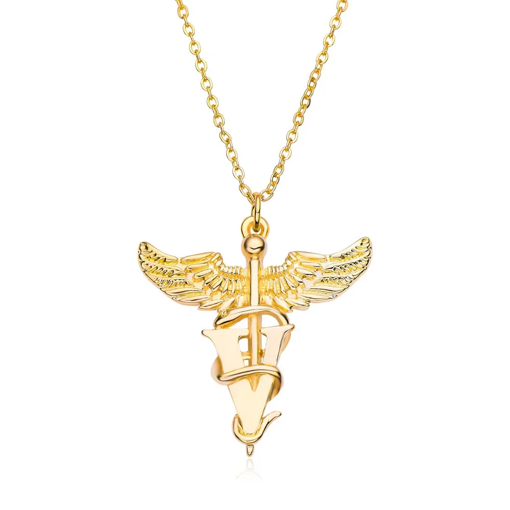 Medical Veterinary Necklace Classic Medical Staff Angel Wings Caduceus Pendant for Medical Students Jewelry Accessories
