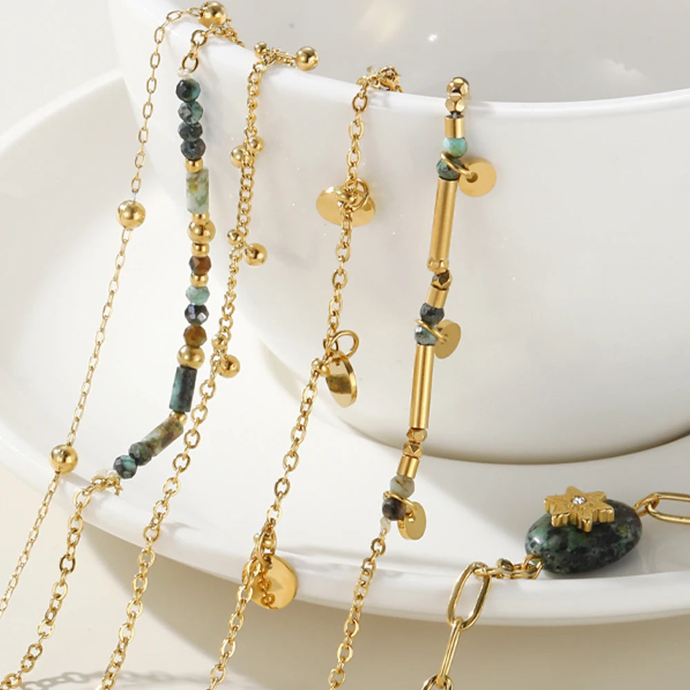 YACHAN 18K Gold PVD Plated Stainless Steel Chain Bracelets for Women Charm African Turquoise Natural Stone Trendy Jewelry Gift