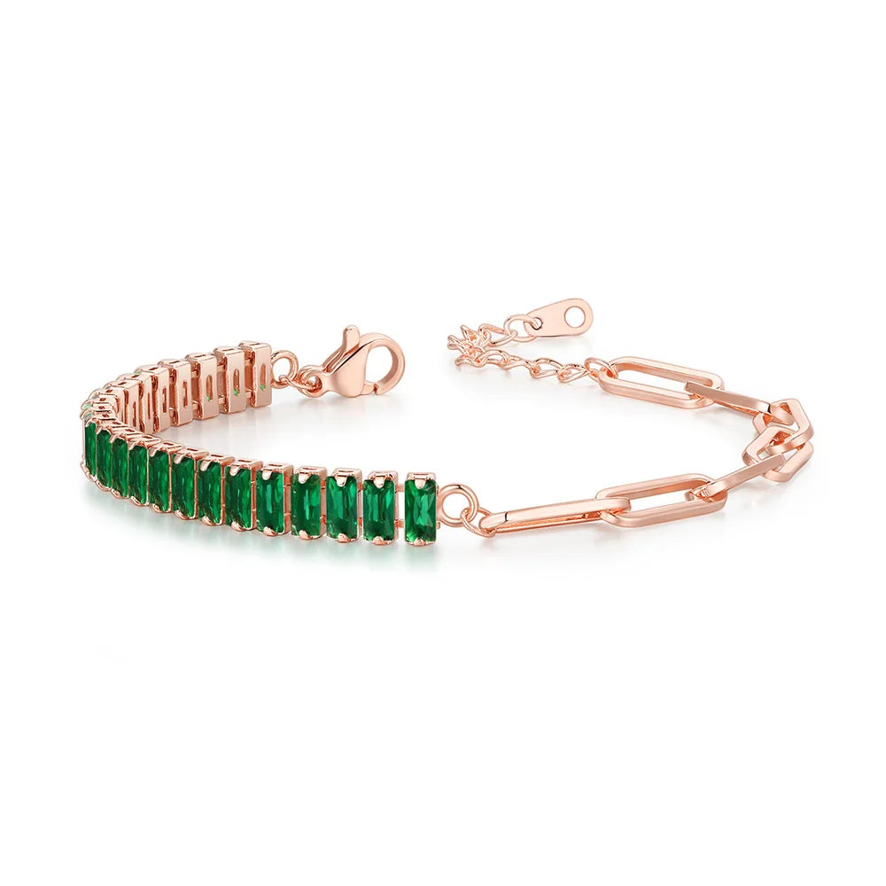 Dainty Fake Paperclip Tennis Bracelet for Women Adjustable Shiny Colorful Crystal Short Chain on Hand Party Sexy Jewelry KCH079