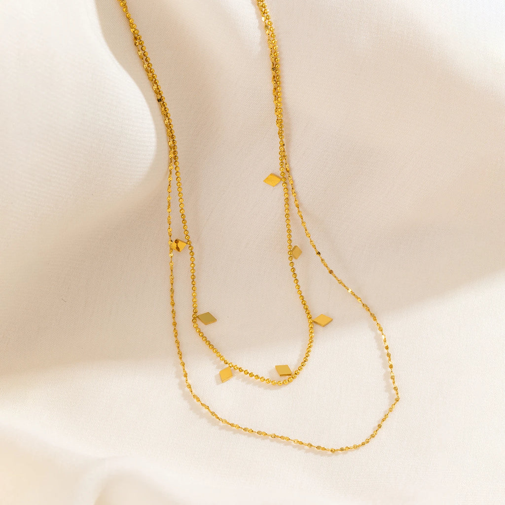 Double Layer Necklace for Women - 18K Gold Plated Stainless steel Chains, Lightweight Tangle-Free Everyday & Party Jewelry Gift