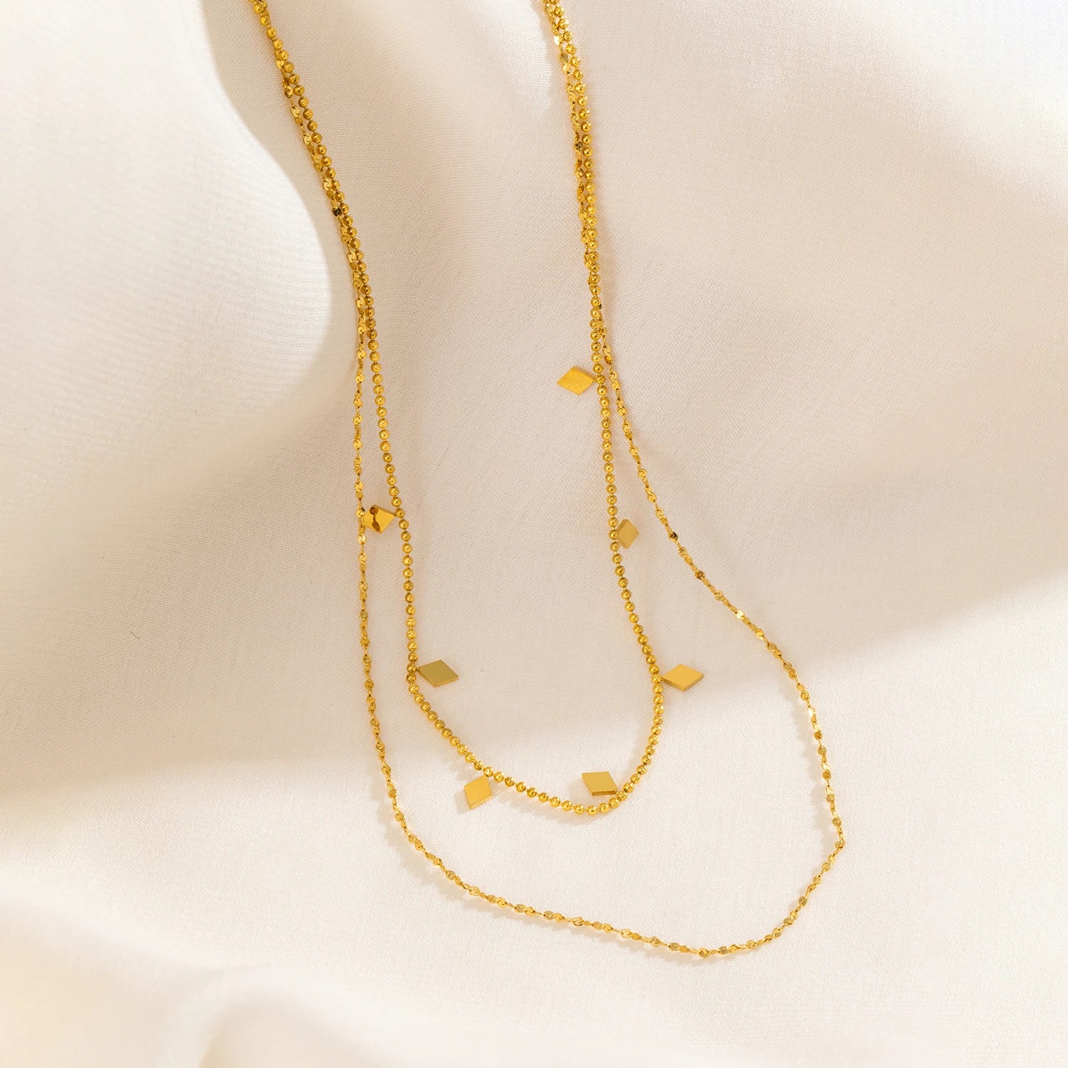 Double Layer Necklace for Women - 18K Gold Plated Stainless steel Chains, Lightweight Tangle-Free Everyday & Party Jewelry Gift