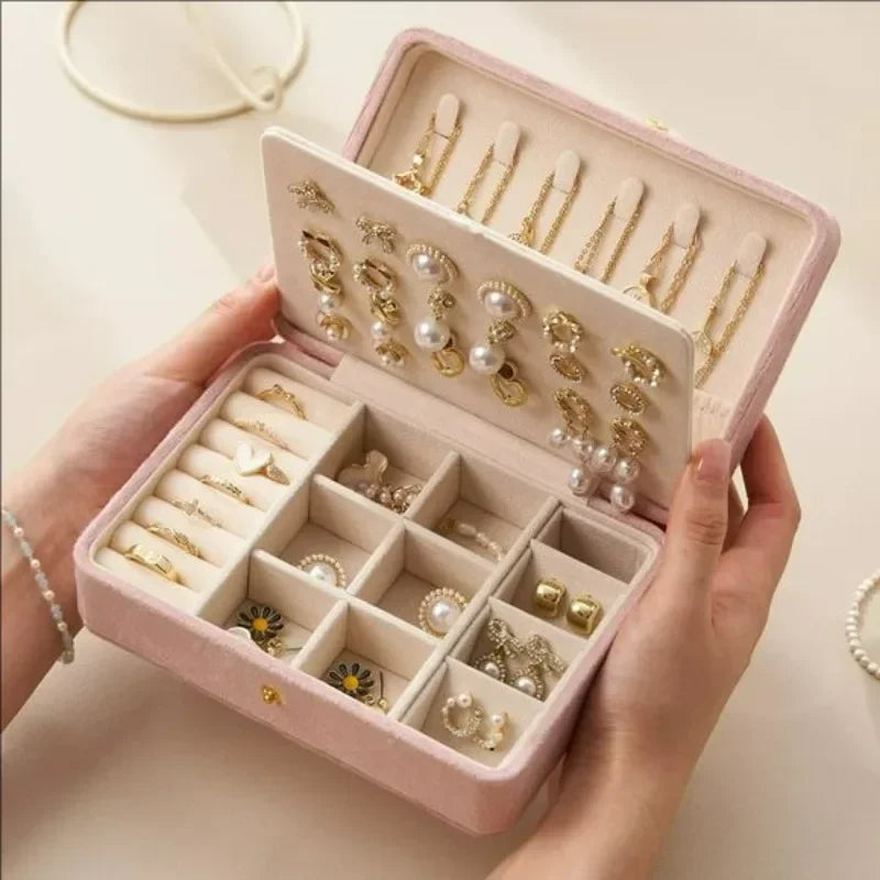 Portable Jewelry Storage Box Travel Organizer Jewelry Case Leather Storage Earrings Necklace Ring Jewelry Organizer Display Gift