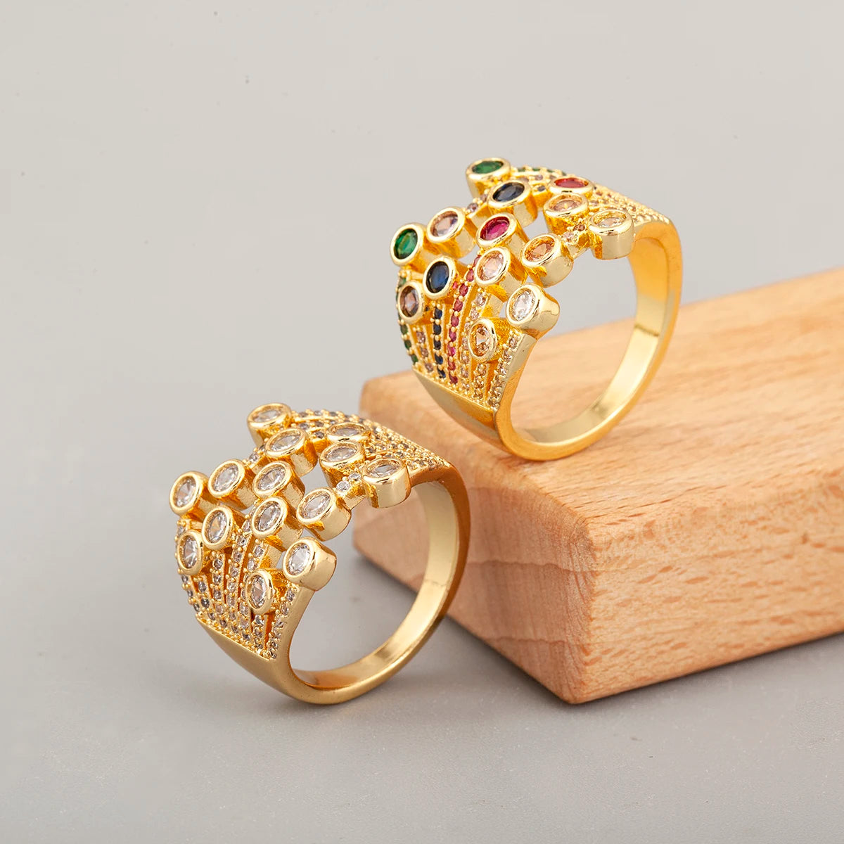 Nidin Light Luxury Colourful/White Crystal Zircon Open Rings For Female Male Exaggerated Personality Adjustable Finger Jewelry
