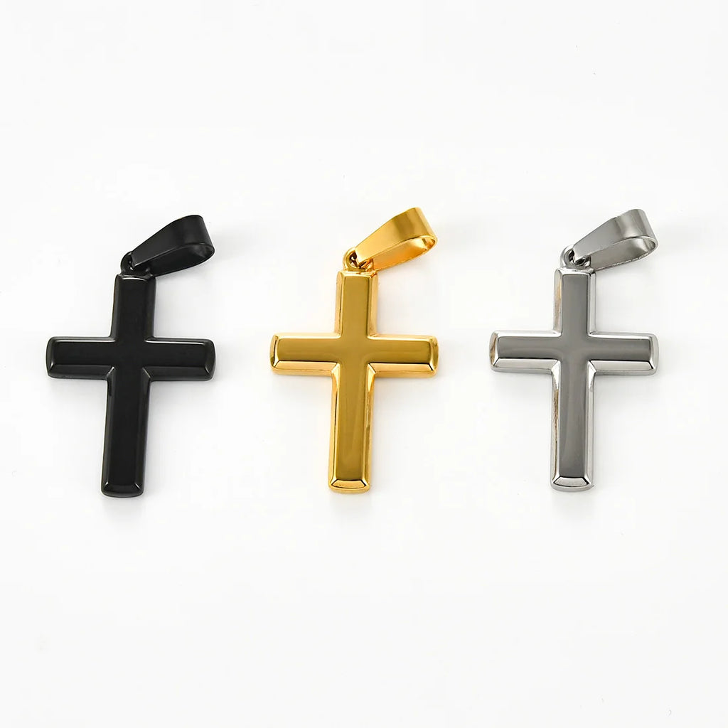 Simple Christian Stainless Steel Cross Pendant For Chain Necklace Women Men Minimalist Prayer Choker DIY Jewelry Accessories