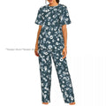 Women's Pajamas Set Blue Hydrangeas And Daisies Floral Butterflies Short Sleeve Sleepwear 2 Piece Homewear Loungewear
