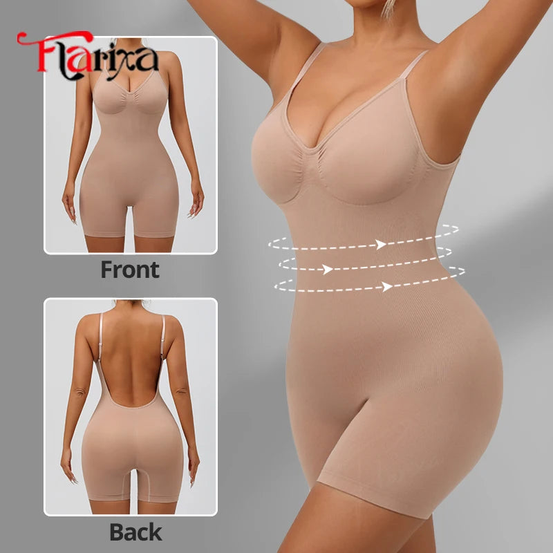 Flarixa New Low Back Shapewear Thigh Shaper Seamless Tummy Control Corset Full Body Shaper Backless Women Underwear Hip Lift