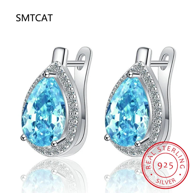 Pear Shape Total 5.35ct Nano Emerald Created Ruby Hoop Earrings 925 Sterling Silver for Women Daily Wedding Party Jewelry