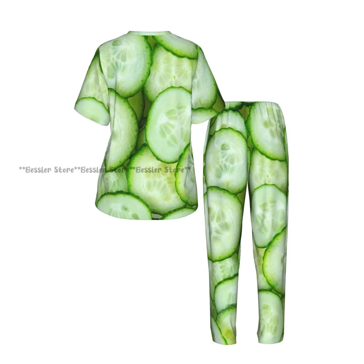 Women Pajama Sets Lounge Sleepwear Cucumbers Cut Print Short Sleeve Nightwear