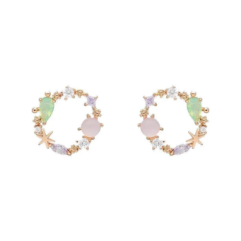 Simple  Flower Stud Earrings for Women Girl Round Garland Colored Crystal Earrings Party Jewelry Gift   aretes de mujer