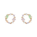 Simple  Flower Stud Earrings for Women Girl Round Garland Colored Crystal Earrings Party Jewelry Gift   aretes de mujer