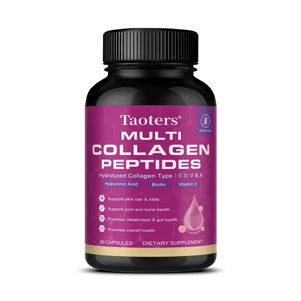 Collagen peptides - containing types I, III, V, and X collagen - support skin, hair, nails, joints, and gut health.