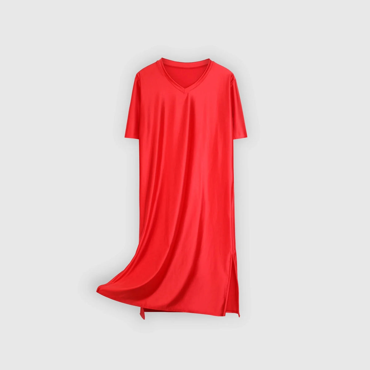 Women's Glossy Soft Silky Long Dress High Stretch V-neck Long Sleeve Loose Casual Nightgown Comfortable plus Size Home Wear