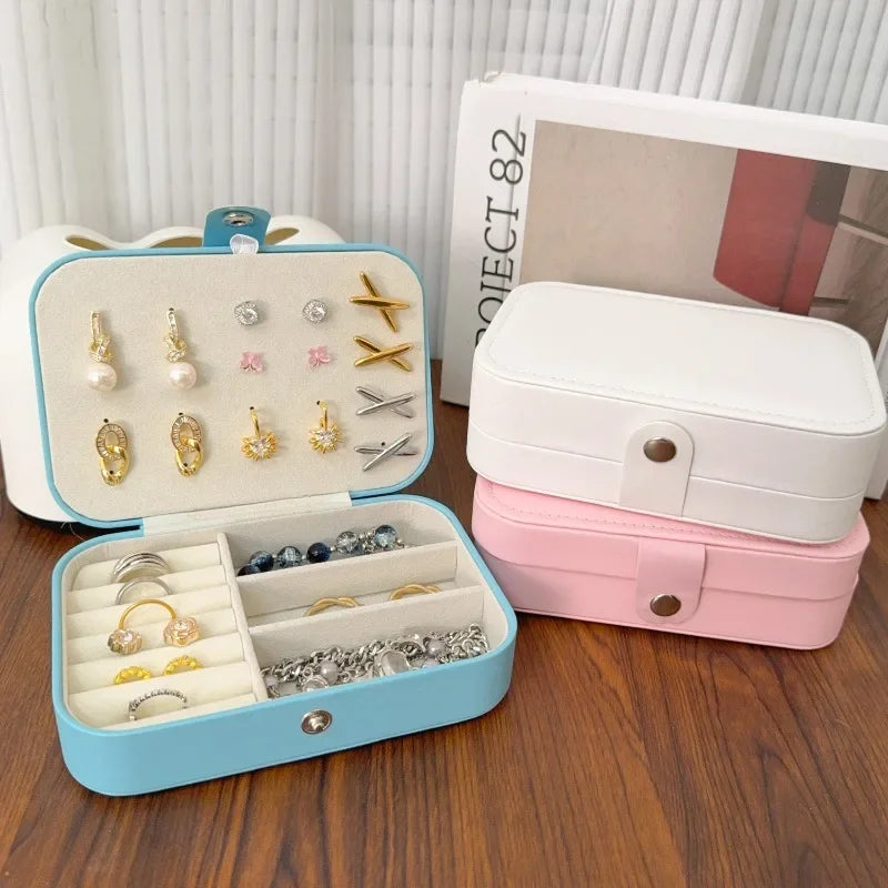 Portable Jewelry Storage Box Travel Organizer Jewelry Case Leather Storage Earrings Necklace Ring Jewelry Organizer Display Gift