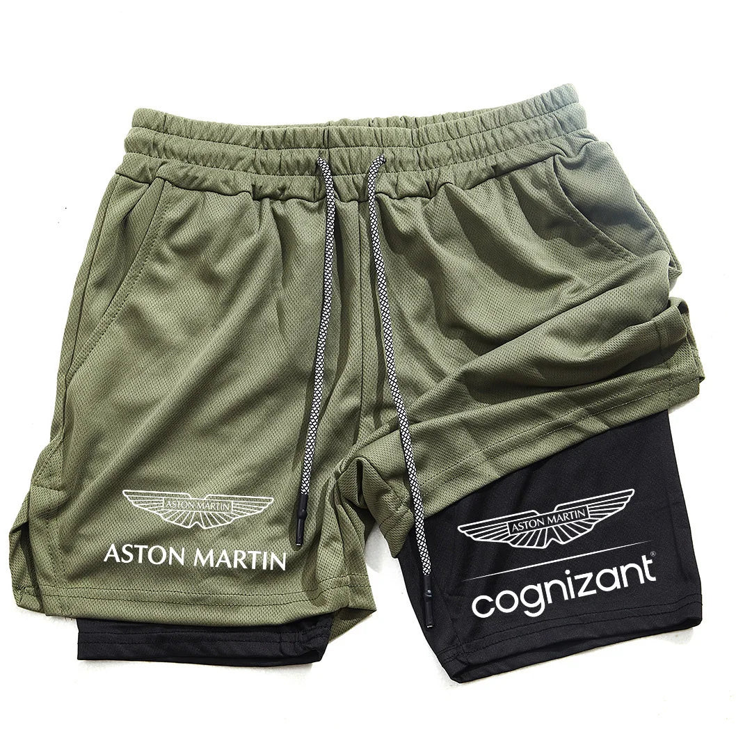 New Summer Aston Martin Men Women Double-layer Sports Shorts Fashion Printing Cool Ventilate Swim Trunks Leisure Half Pants