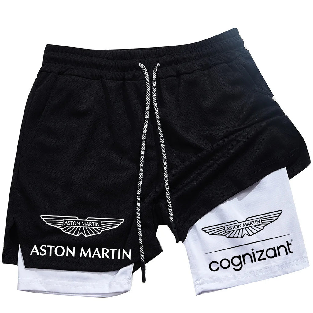 New Summer Aston Martin Men Women Double-layer Sports Shorts Fashion Printing Cool Ventilate Swim Trunks Leisure Half Pants
