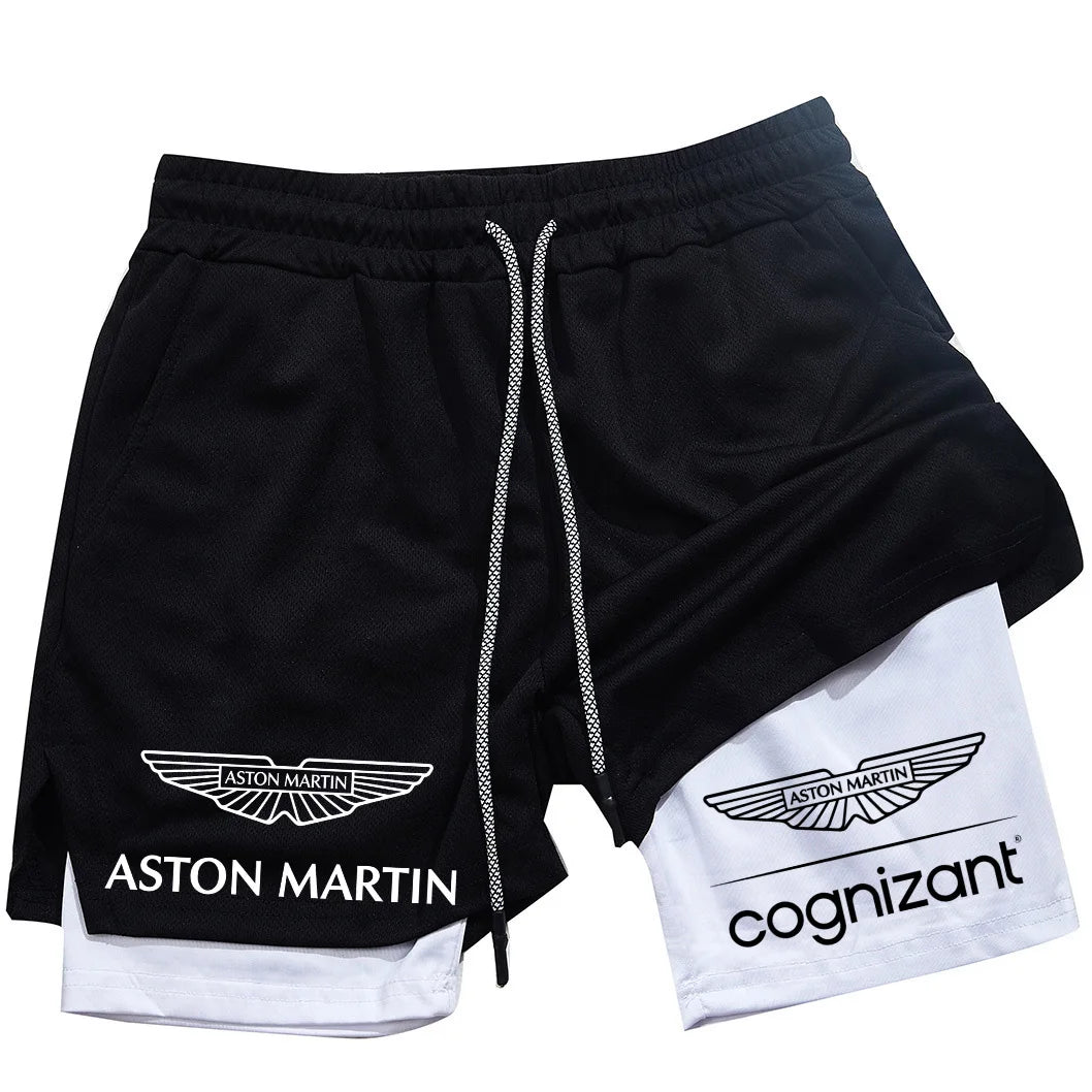 New Summer Aston Martin Men Women Double-layer Sports Shorts Fashion Printing Cool Ventilate Swim Trunks Leisure Half Pants