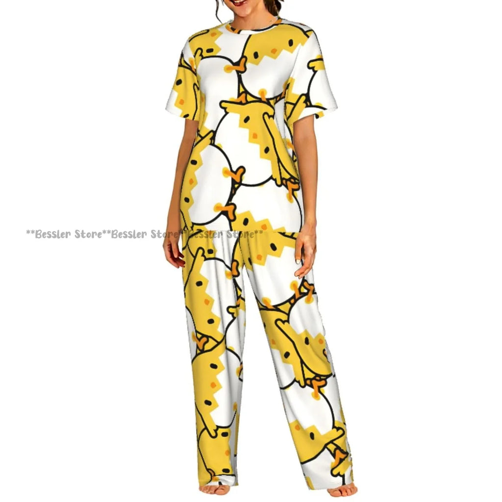 Women Pajama Sets Lounge Sleepwear Crispy Fried Chicken Pattern Short Sleeve Nightwear