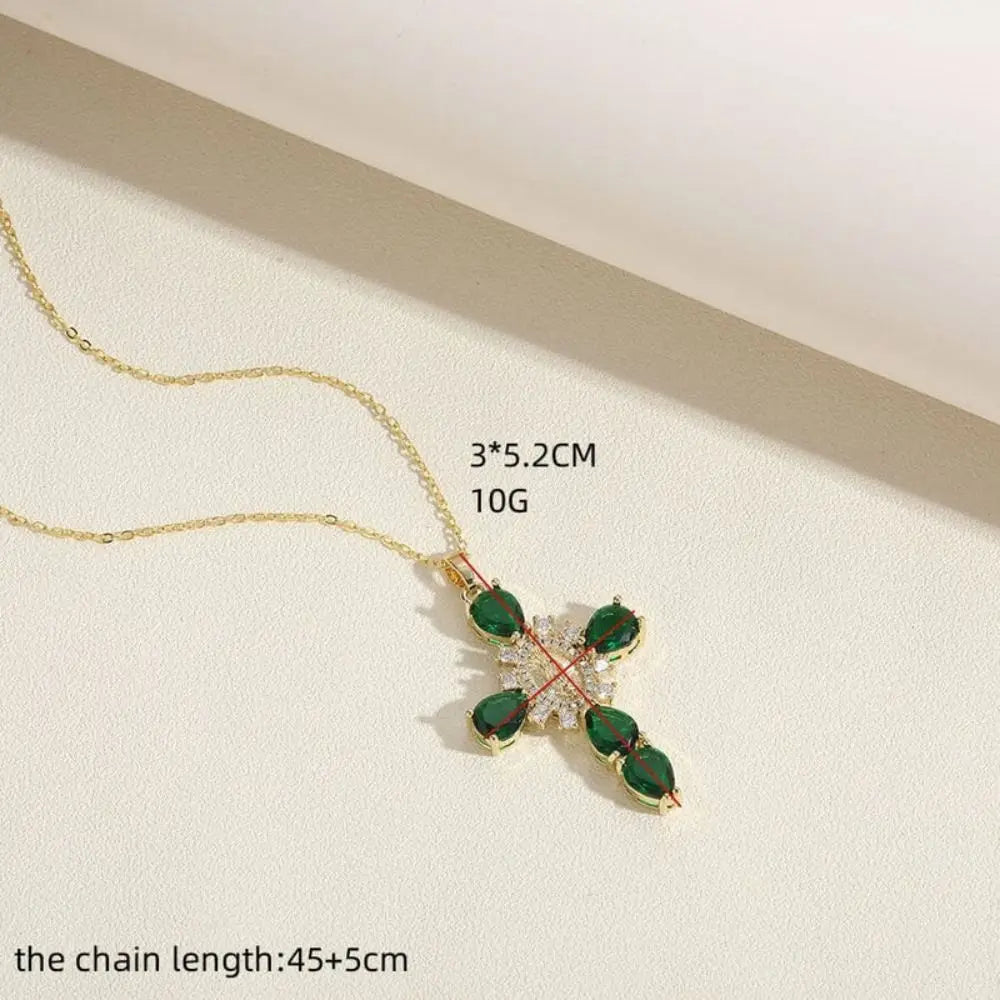Party Accessories Zircon Cross Pendant Gold Color Valentine's Day Gift O Chain Necklace Fashion Jewelry Simple Statement
