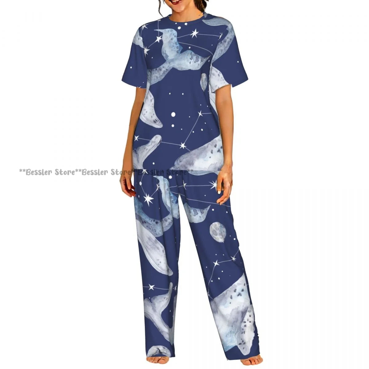 Women's Zodiac Stars On Cosmic Sky short sleeve trousers casual pajamas set
