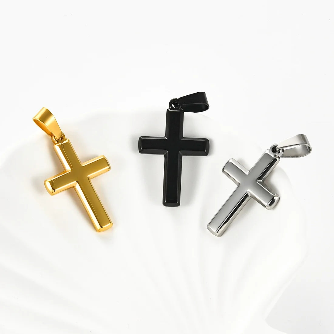 Simple Christian Stainless Steel Cross Pendant For Chain Necklace Women Men Minimalist Prayer Choker DIY Jewelry Accessories