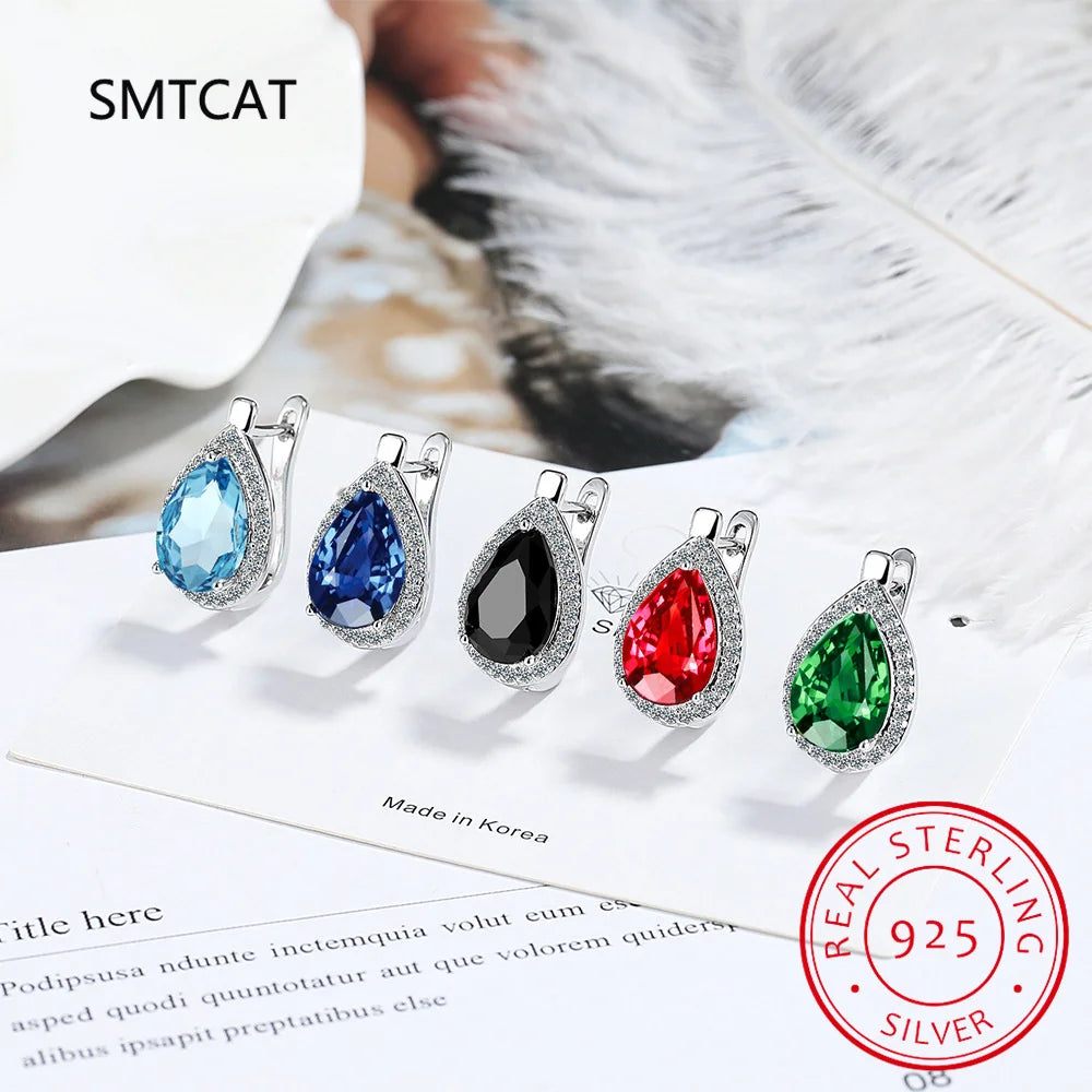 Pear Shape Total 5.35ct Nano Emerald Created Ruby Hoop Earrings 925 Sterling Silver for Women Daily Wedding Party Jewelry