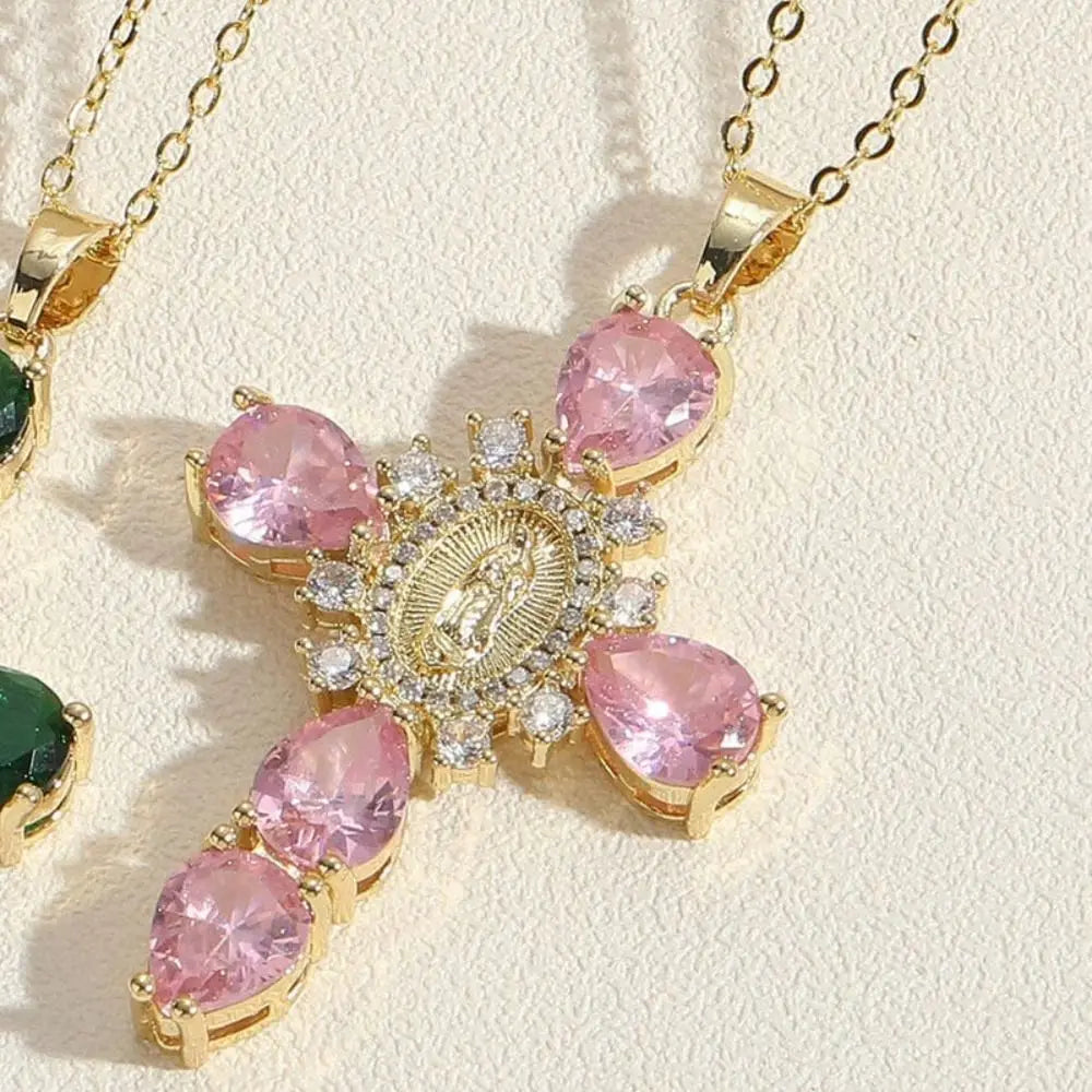 Party Accessories Zircon Cross Pendant Gold Color Valentine's Day Gift O Chain Necklace Fashion Jewelry Simple Statement