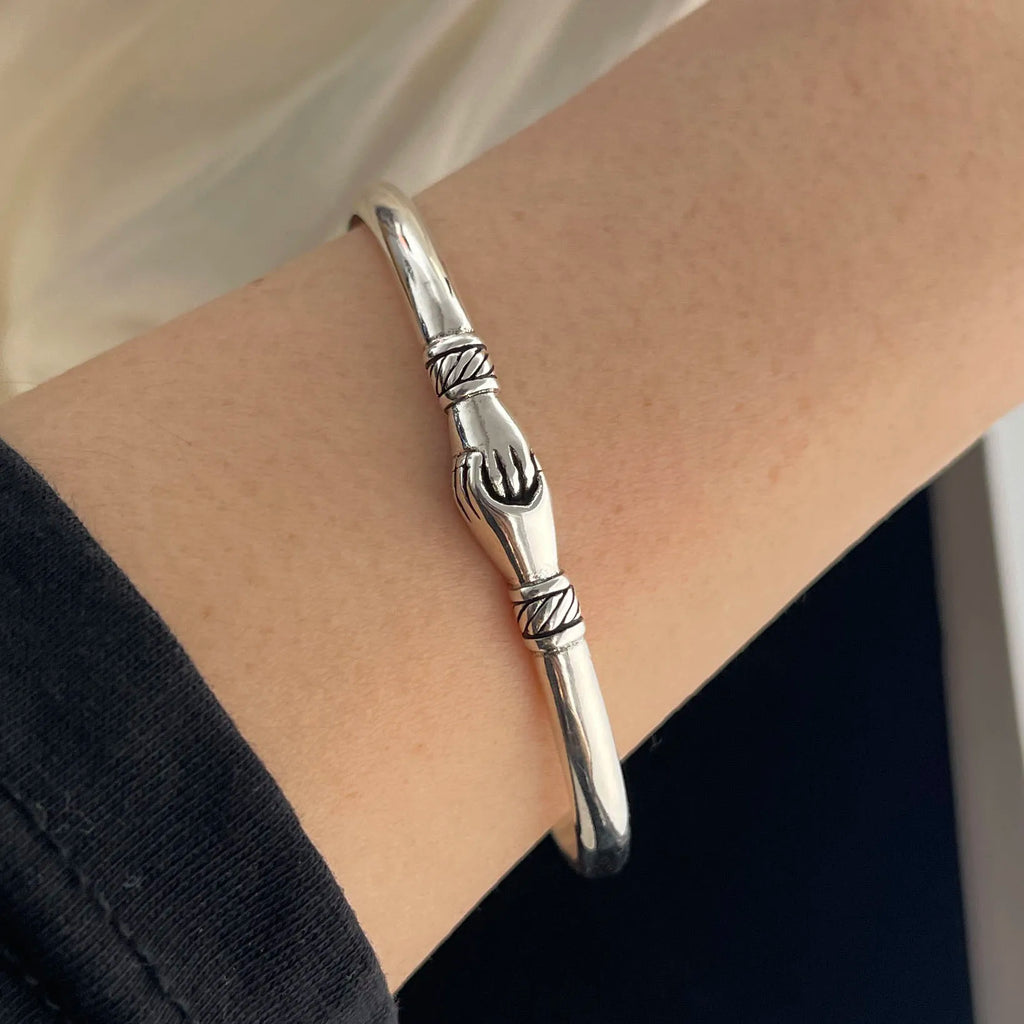 925 Sterling Silver Bracelets for Women Men String Accessories Trend Hand in Hand Shape Pattern Pendant Party Jewelry Gift