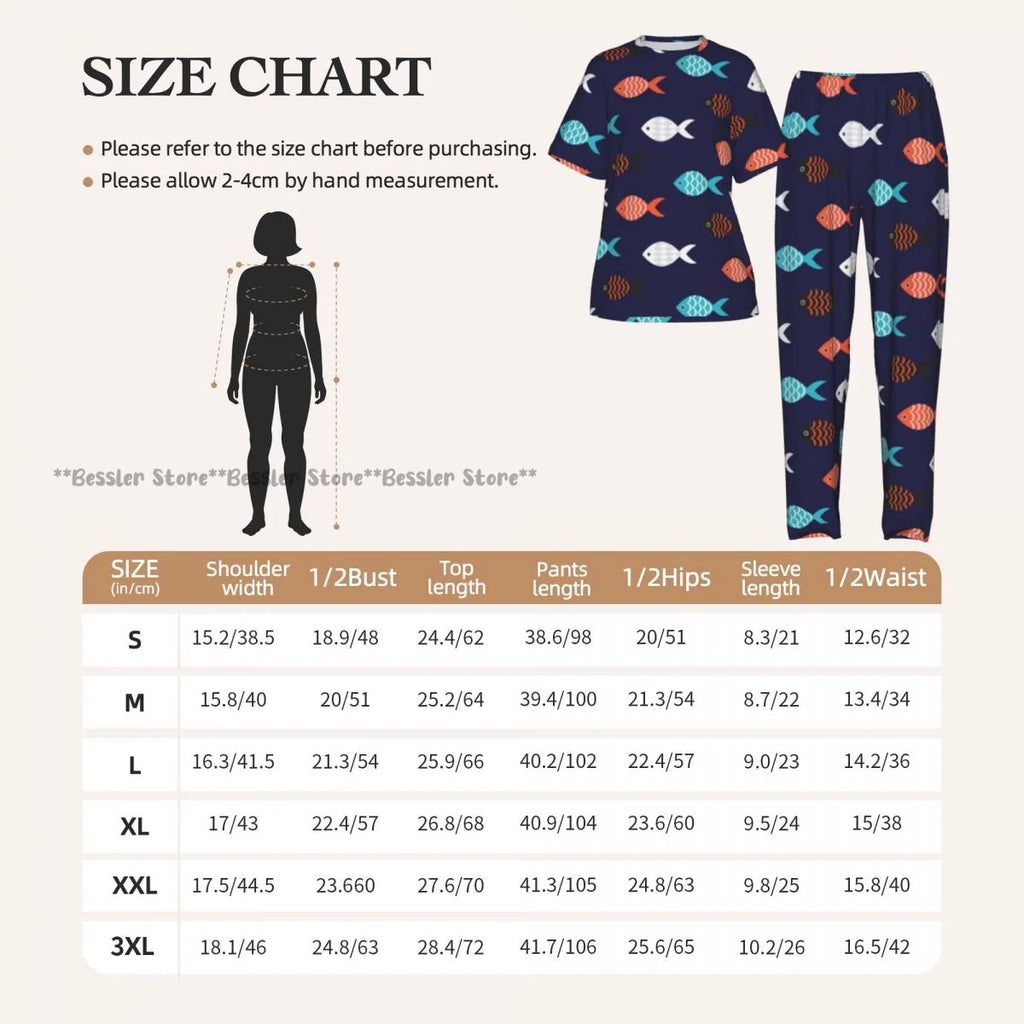 Women's Colorful Fish Pattern short sleeve trousers casual pajamas set