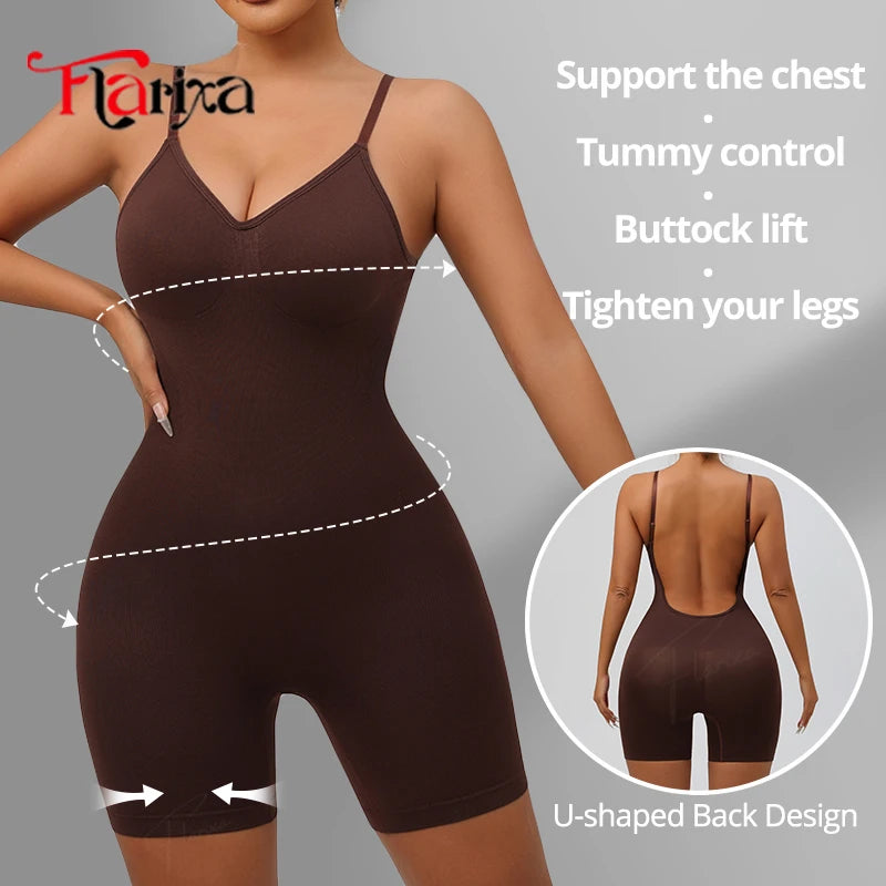 Flarixa New Low Back Shapewear Thigh Shaper Seamless Tummy Control Corset Full Body Shaper Backless Women Underwear Hip Lift
