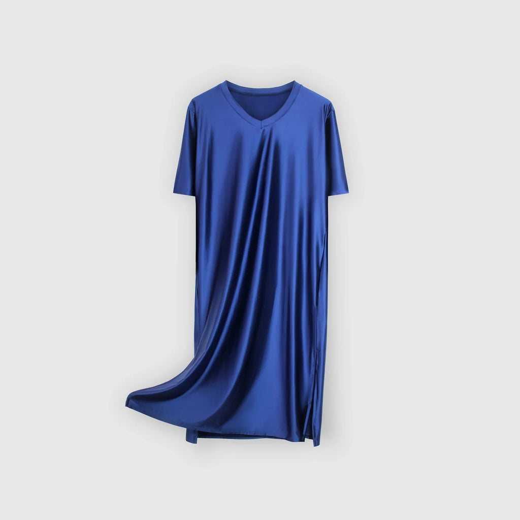 Women's Glossy Soft Silky Long Dress High Stretch V-neck Long Sleeve Loose Casual Nightgown Comfortable plus Size Home Wear