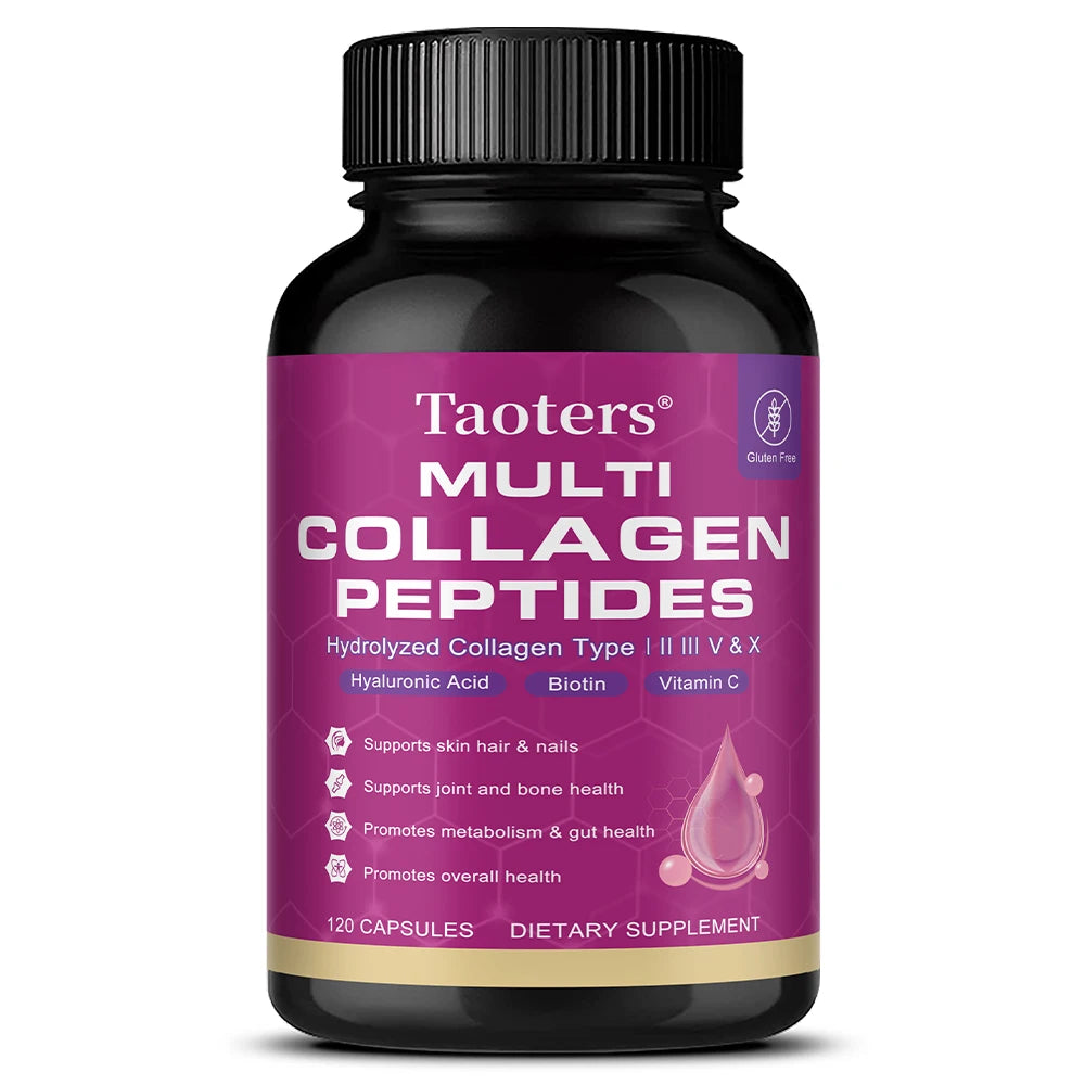 Collagen peptides - containing types I, III, V, and X collagen - support skin, hair, nails, joints, and gut health.