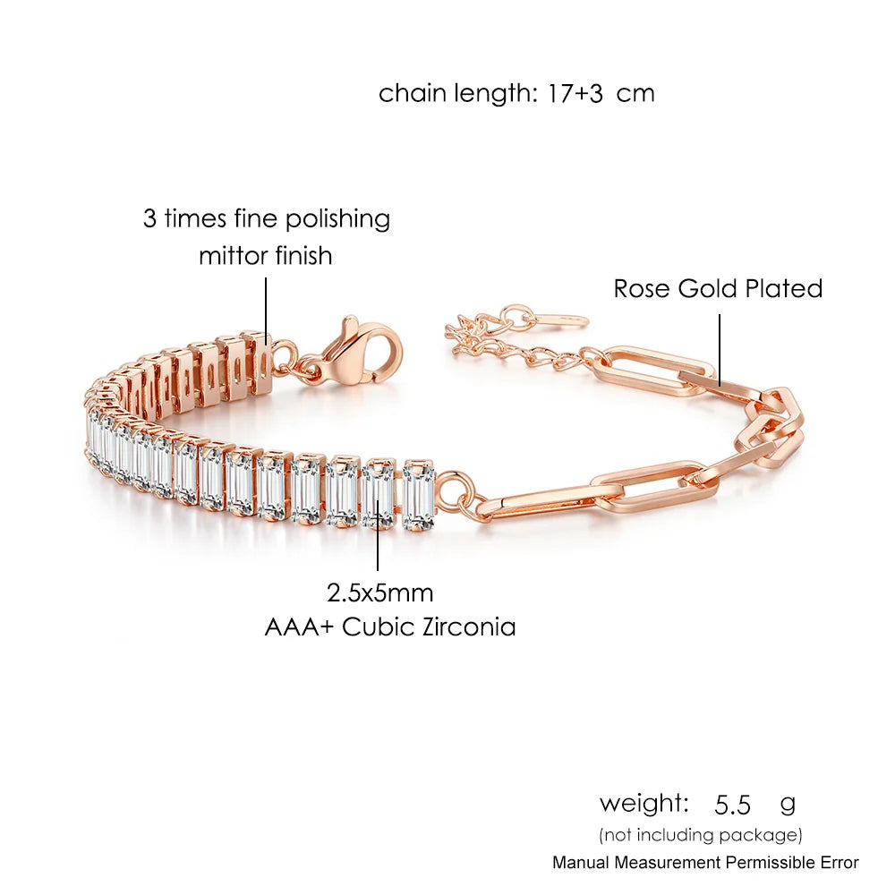 Dainty Fake Paperclip Tennis Bracelet for Women Adjustable Shiny Colorful Crystal Short Chain on Hand Party Sexy Jewelry KCH079