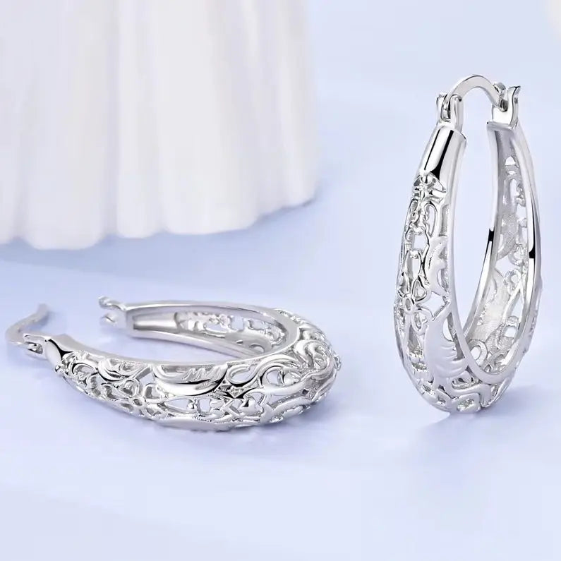 Hot Sale 925 Silver Hoop Earring For Woman Openwork Fine Jewelry Lady Girls