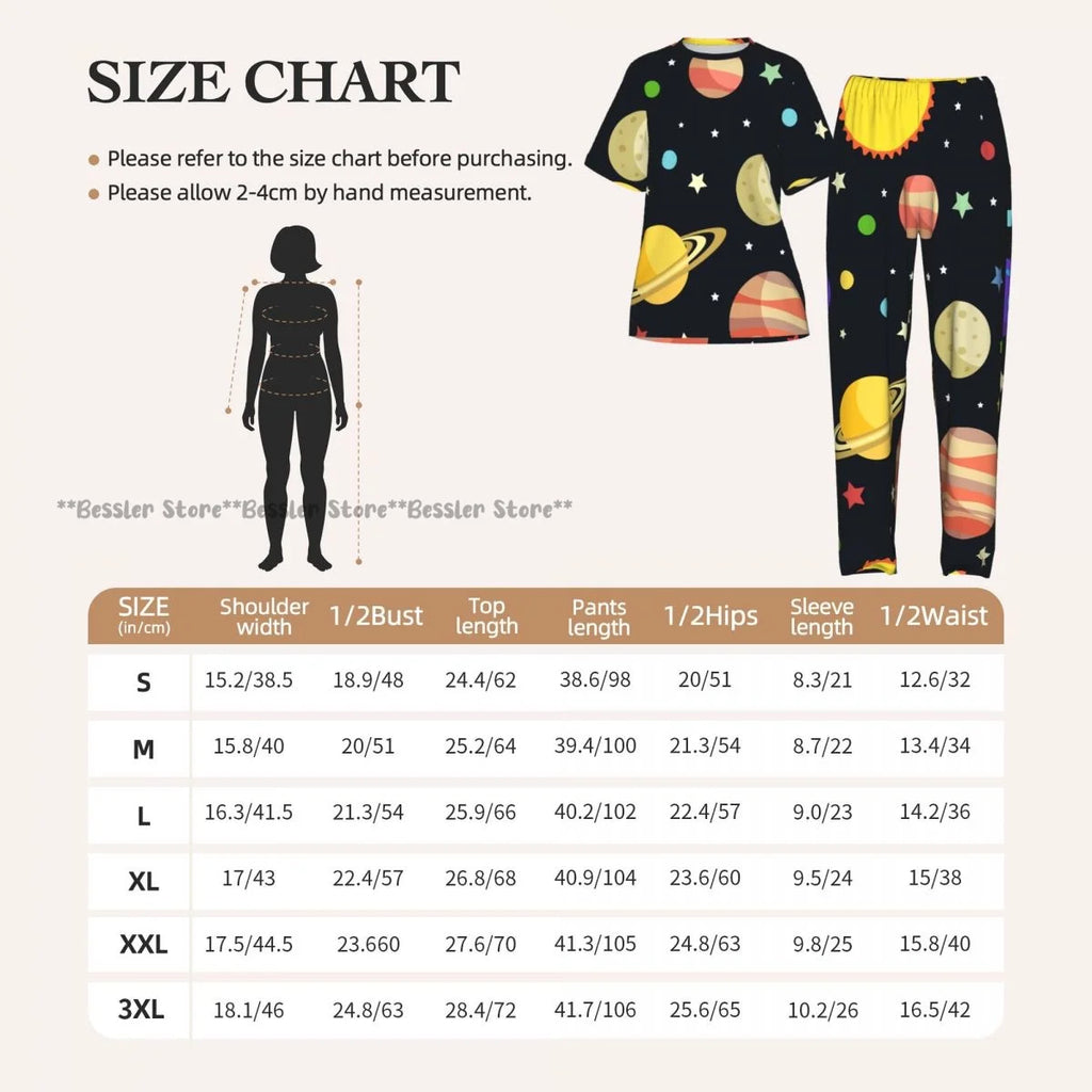 Women's Pajamas Set Space Planets Stars Comets Constellations Short Sleeve Sleepwear 2 Piece Homewear Loungewear