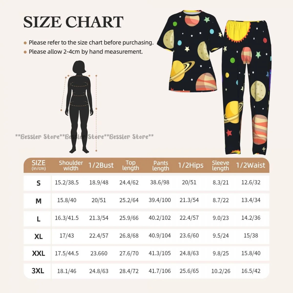 Women's Pajamas Set Space Planets Stars Comets Constellations Short Sleeve Sleepwear 2 Piece Homewear Loungewear