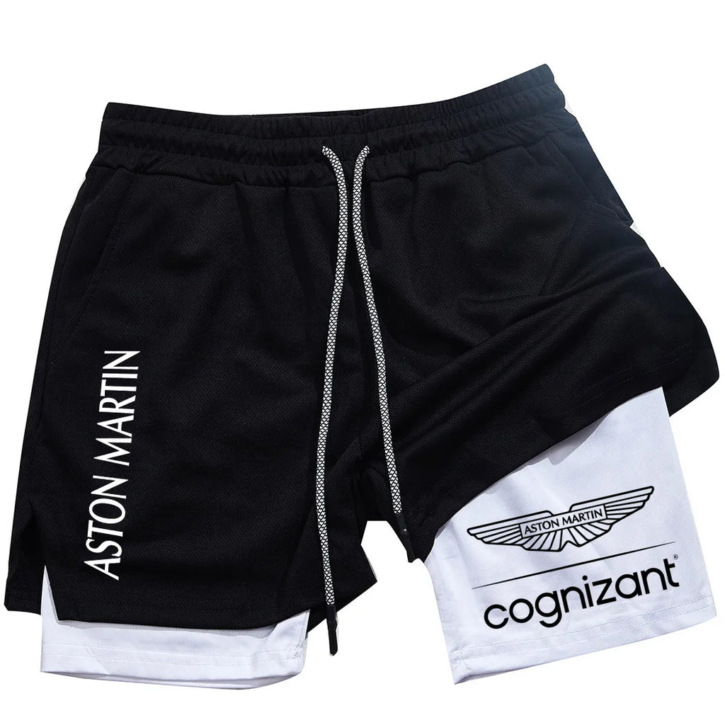 New Summer Aston Martin Men Women Double-layer Sports Shorts Fashion Printing Cool Ventilate Swim Trunks Leisure Half Pants