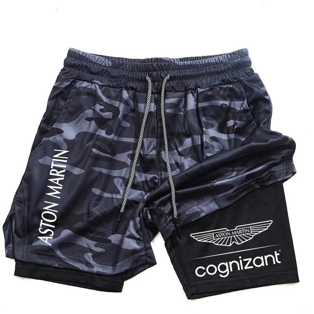 New Summer Aston Martin Men Women Double-layer Sports Shorts Fashion Printing Cool Ventilate Swim Trunks Leisure Half Pants
