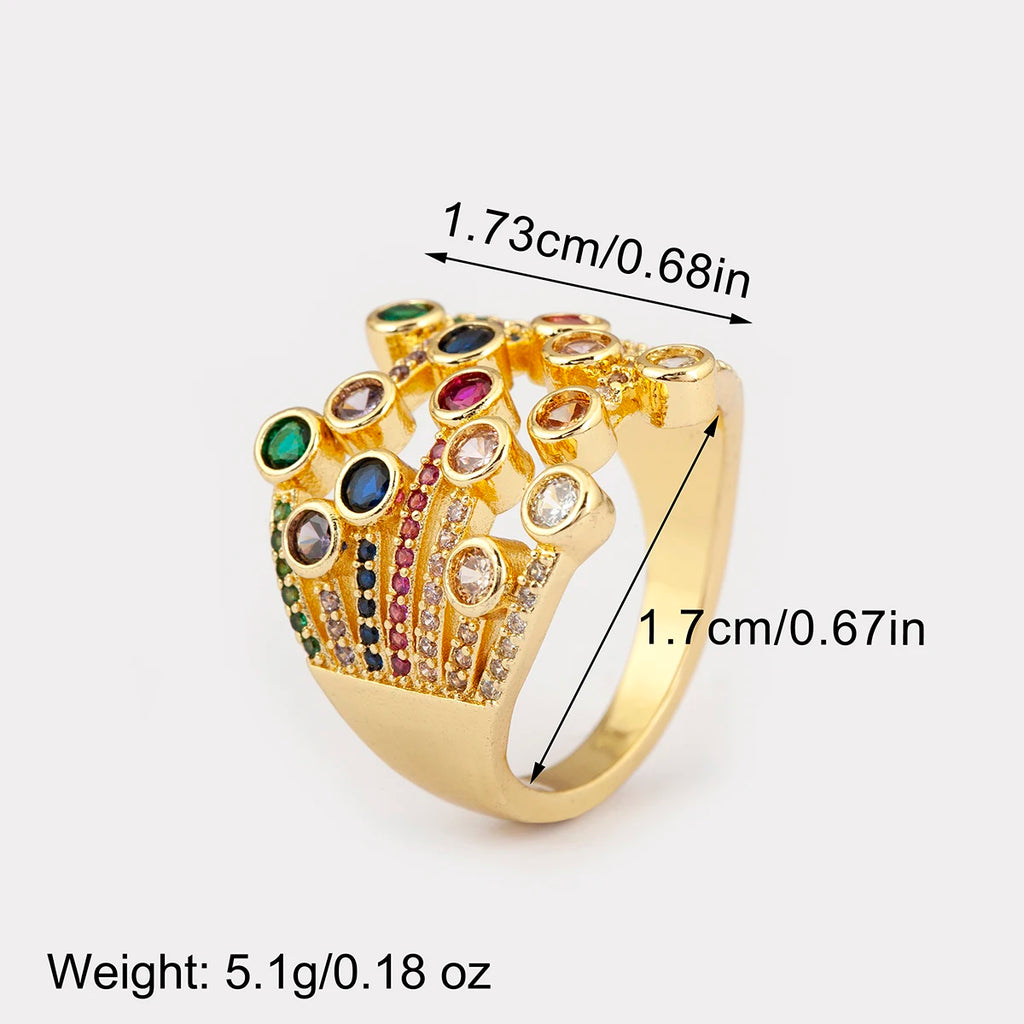 Nidin Light Luxury Colourful/White Crystal Zircon Open Rings For Female Male Exaggerated Personality Adjustable Finger Jewelry