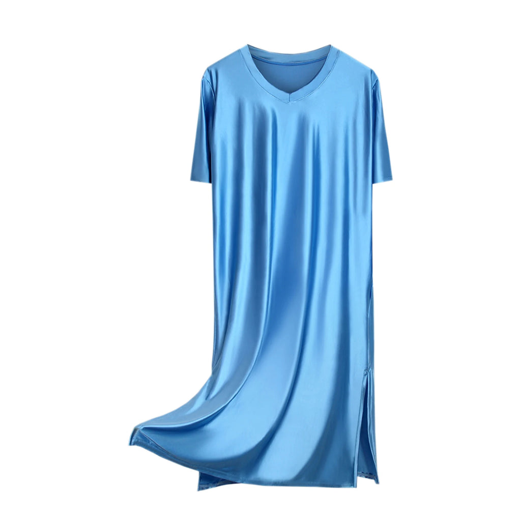 Women's Glossy Soft Silky Long Dress High Stretch V-neck Long Sleeve Loose Casual Nightgown Comfortable plus Size Home Wear