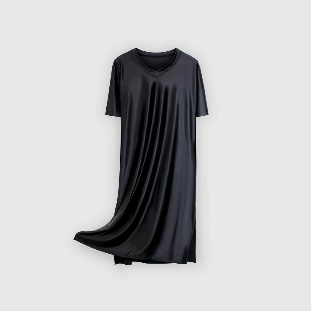 Women's Glossy Soft Silky Long Dress High Stretch V-neck Long Sleeve Loose Casual Nightgown Comfortable plus Size Home Wear