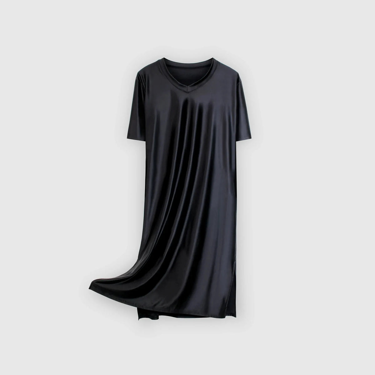 Women's Glossy Soft Silky Long Dress High Stretch V-neck Long Sleeve Loose Casual Nightgown Comfortable plus Size Home Wear