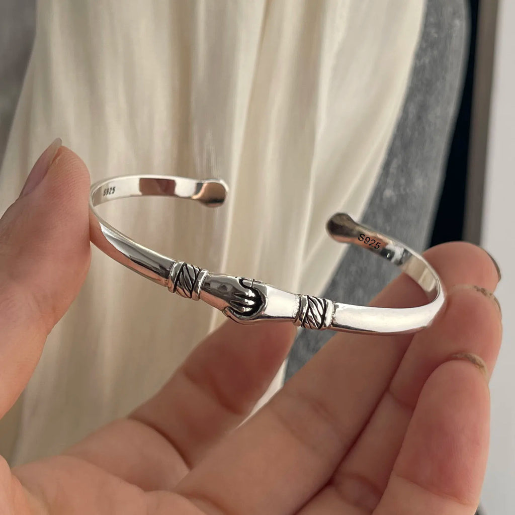925 Sterling Silver Bracelets for Women Men String Accessories Trend Hand in Hand Shape Pattern Pendant Party Jewelry Gift