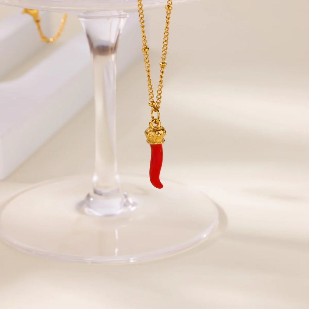 Free Shipping Vintage Chili Pendant Necklaces For Women Stainless Steel Chain Collar Necklace 2025 New Summer Beach Jewelry