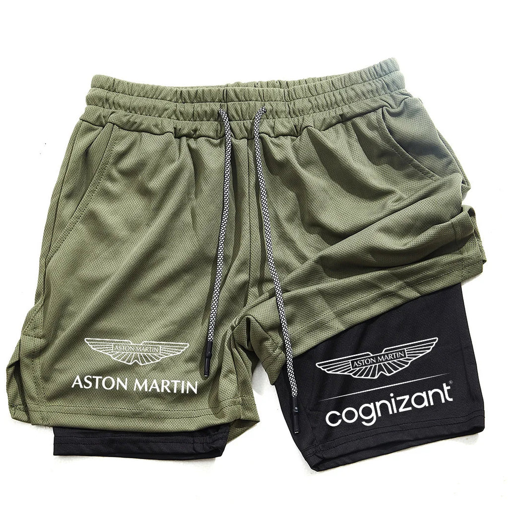 New Summer Aston Martin Men Women Double-layer Sports Shorts Fashion Printing Cool Ventilate Swim Trunks Leisure Half Pants