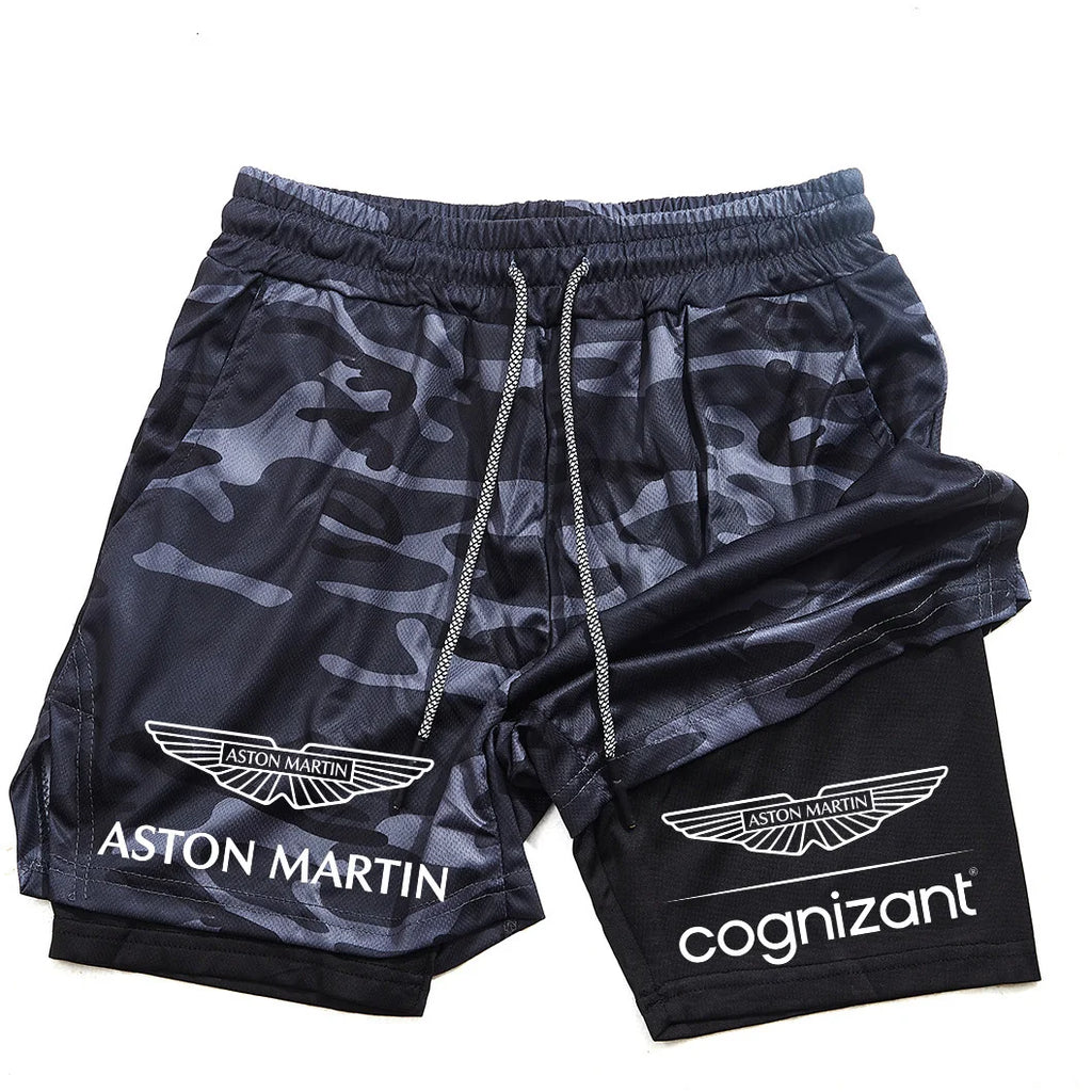 New Summer Aston Martin Men Women Double-layer Sports Shorts Fashion Printing Cool Ventilate Swim Trunks Leisure Half Pants