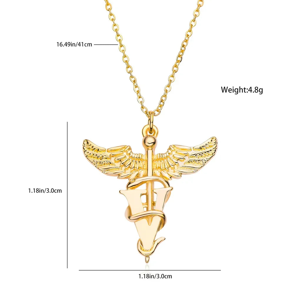 Medical Veterinary Necklace Classic Medical Staff Angel Wings Caduceus Pendant for Medical Students Jewelry Accessories