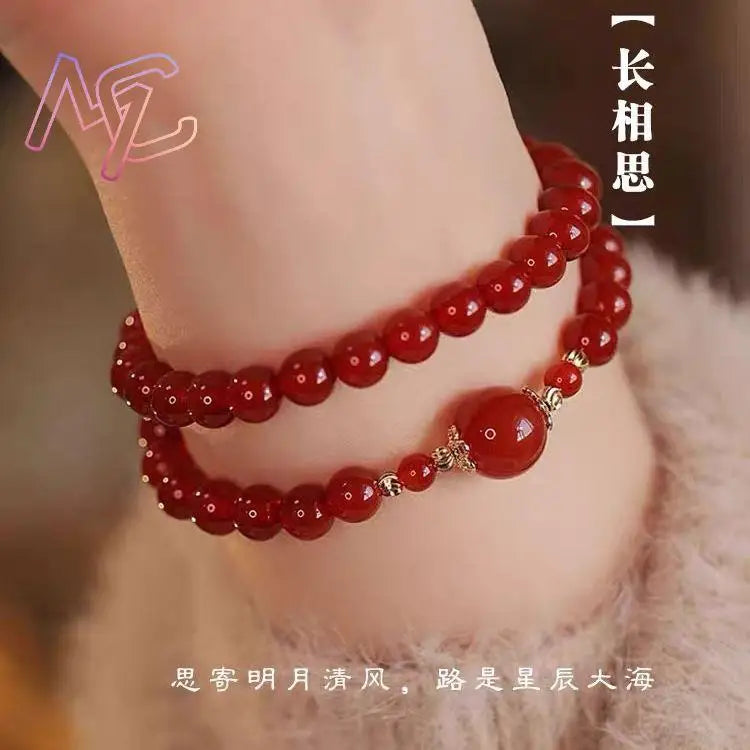 Red Natural Jade Beads Double-layer Bracelet Fashion Agate Gemstone Vintage Real Jewelry Accessories Talismans Gifts for Women