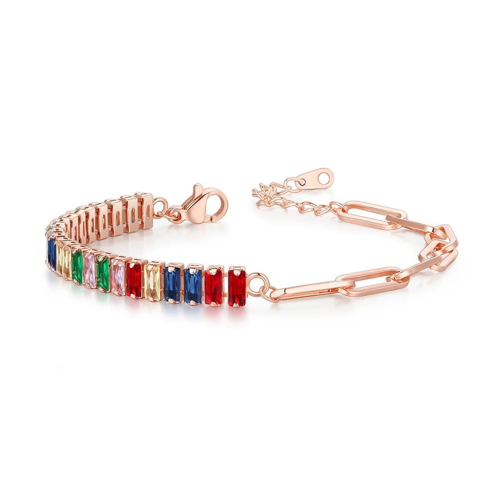 Dainty Fake Paperclip Tennis Bracelet for Women Adjustable Shiny Colorful Crystal Short Chain on Hand Party Sexy Jewelry KCH079
