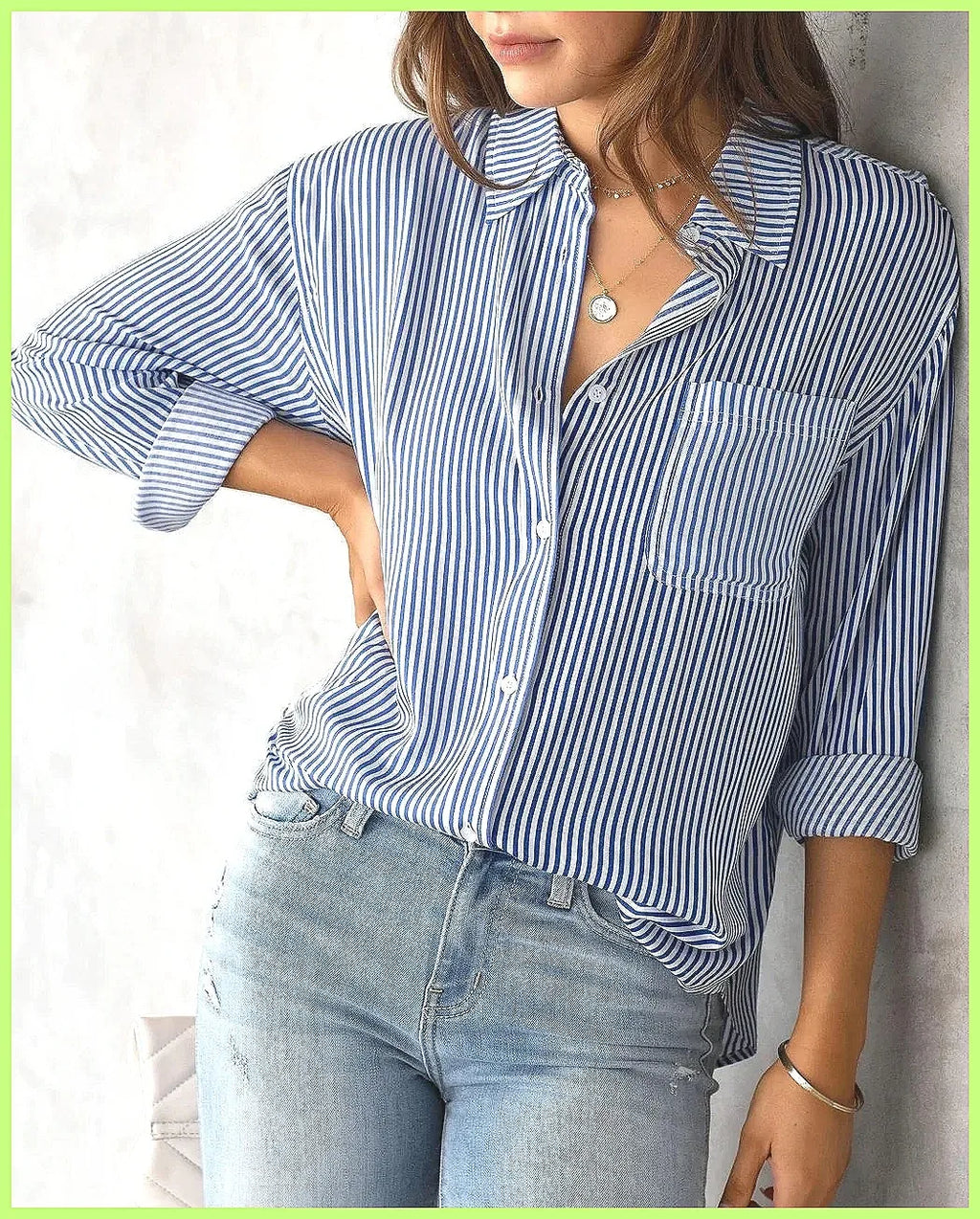 2025 New Striped Oversized Cotton Top, Elegant Lapel Long Sleeve Loose Casual Blouse for Women