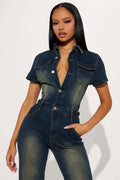 Demin Overalls Jumpsuits Women One Piece Mom Jeans Long Pants Short Sleeve High Waist Rompers Y2k Streetwear Casual Party